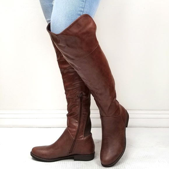 New Brown Elastic Panel Over the Knee Riding Boots - Picture 2 of 3
